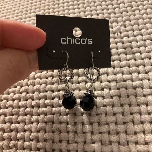 0034-Chico's Black and Silver Earrings - Picture 2 of 4